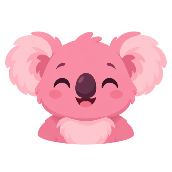 The PinkKoala mascot, a smiling pink koala